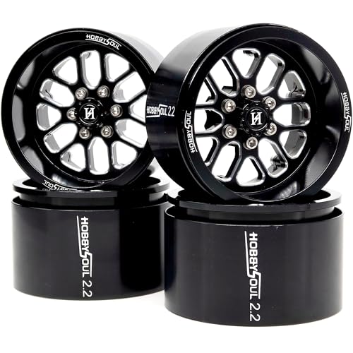 HOBBYSOUL 22 RC Wheels Rims 11mm Negative Offset 40mm Width CNC Aluminum 22 Beadlock Wheels for 110 RC Crawler SCX10 Capra TRX4 AMG 6x6 Black - Image 1