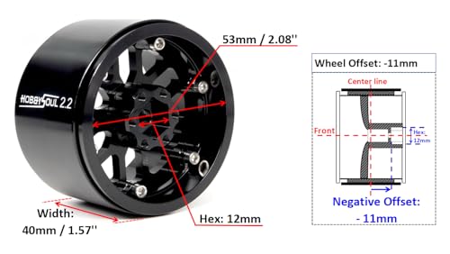 HOBBYSOUL 22 RC Wheels Rims 11mm Negative Offset 40mm Width CNC Aluminum 22 Beadlock Wheels for 110 RC Crawler SCX10 Capra TRX4 AMG 6x6 Black - Image 5