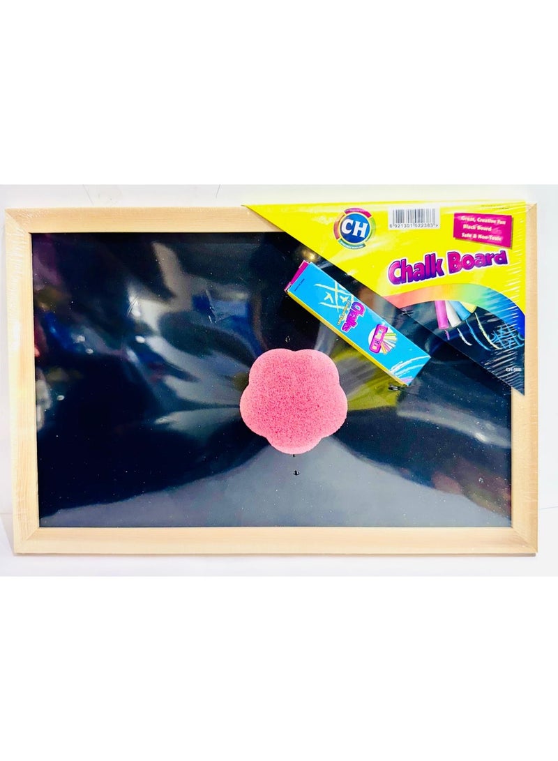 A4 Wooden Frame Chalk Board with 2 Colored Chalks & Eraser for Kids, School & Home - Image 1