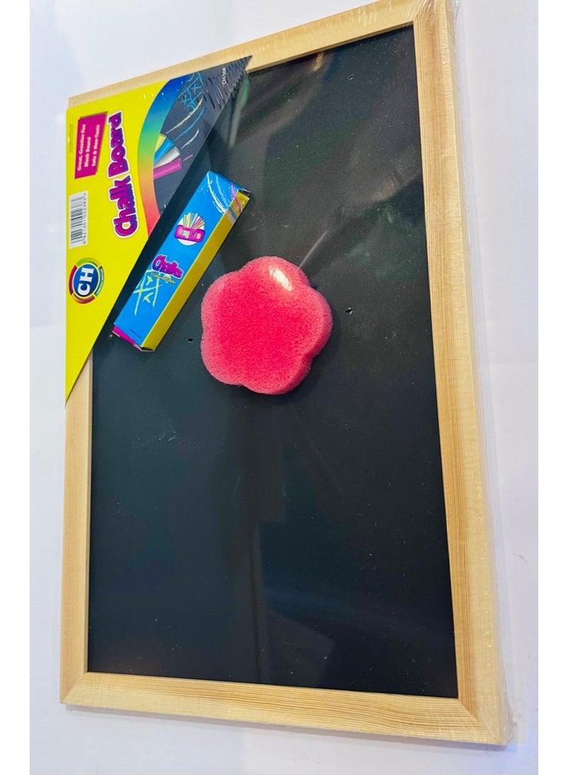 A4 Wooden Frame Chalk Board with 2 Colored Chalks & Eraser for Kids, School & Home - Image 2