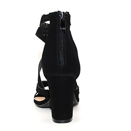 TRENDSUP COLLECTION Women's Chunky Heel Ankle Strap Sandals (8, Black) - Image 3