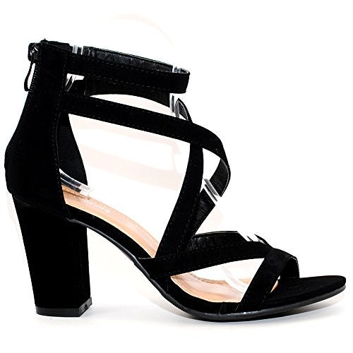 TRENDSUP COLLECTION Women's Chunky Heel Ankle Strap Sandals (8, Black) - Image 2