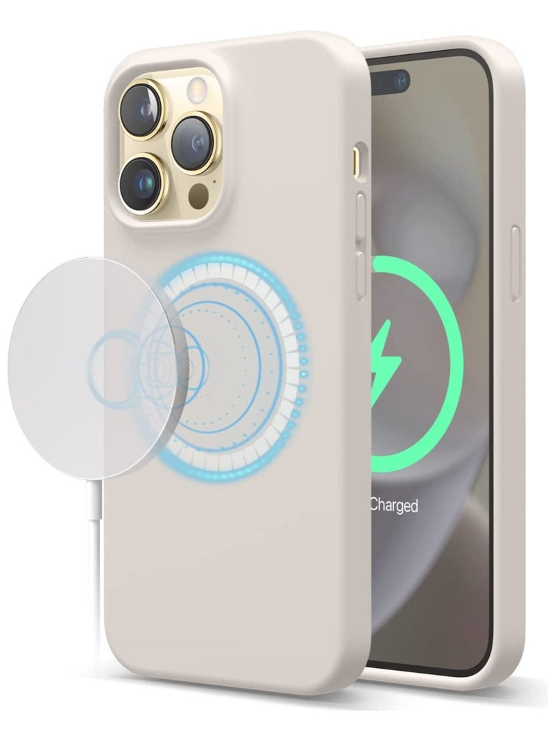 MUNTAQI Magnetic Silicone Case Compatible with MagSafe iPhone 14 Pro Max 6.7 inch - Built-in Magnets, Compatible with All MagSafe Accessories (Stone) - Image 1