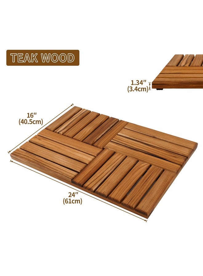 Utoplike Utoplike Teak Wood Bath Mat, Wooden Shower Mat for Bathroom, 24 x 16 inch Non Slip Wood Floor Sturdy Mat for Inside Shower Luxury Spa Home or Outdoor  - Image 4
