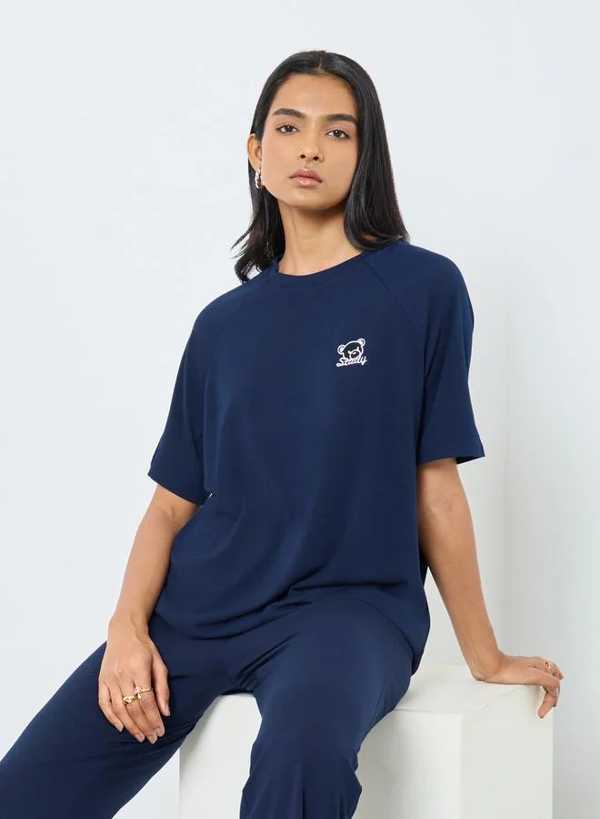 Take Two Take Two Navy Blue Embroidered T-Shirt