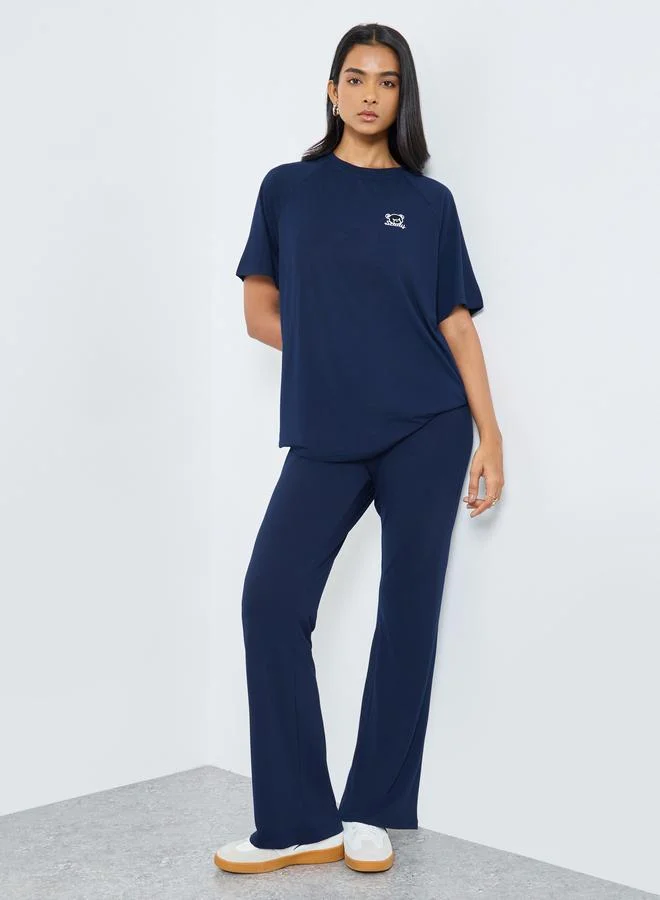 Take Two Take Two Navy Blue Embroidered T-Shirt