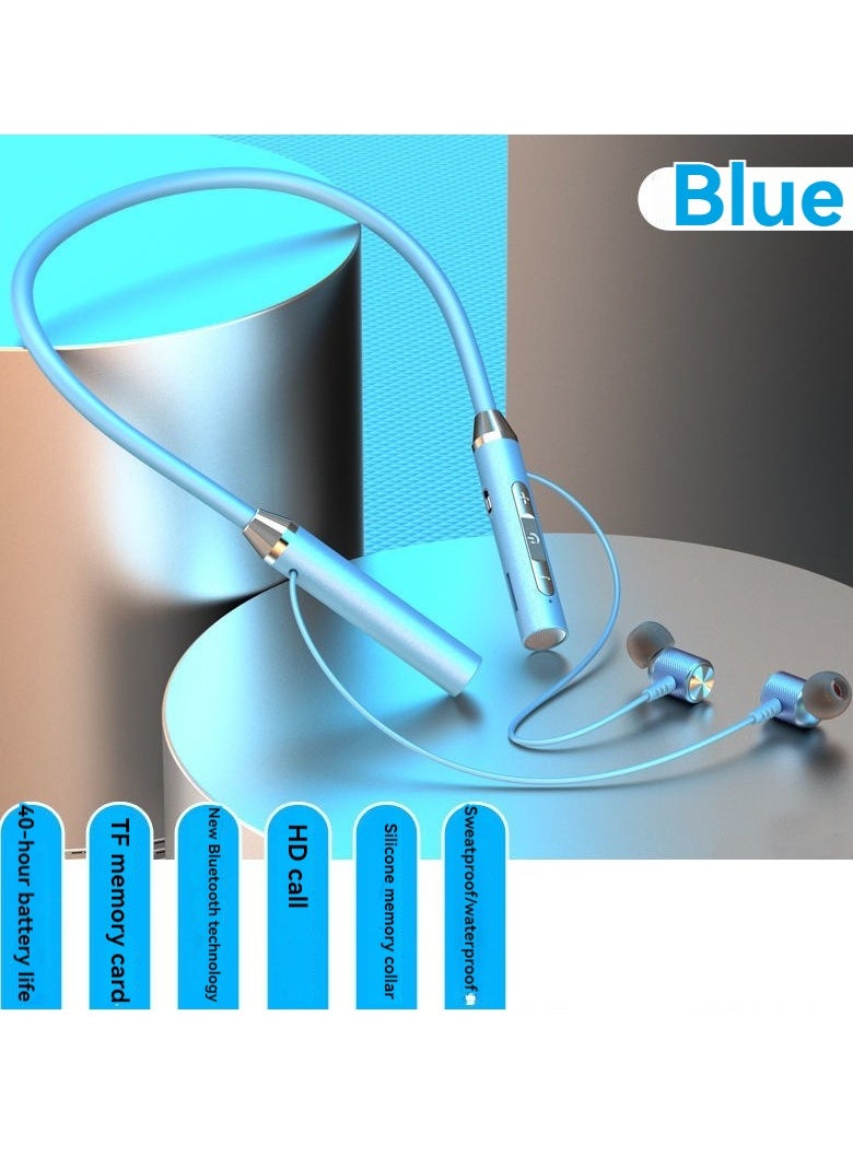 Generic Wireless bluetooth sports earphones hanging neck type ultra long standby bluetooth music earphones blue  - Image 1
