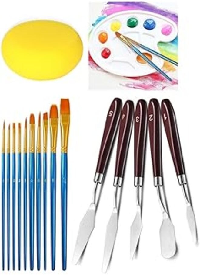 AOOK - AOOK 10 Pieces Paint Brush Set Professional Paint Brushes Artist for Watercolor Oil Acrylic Painting (17P Blue) - Image 1