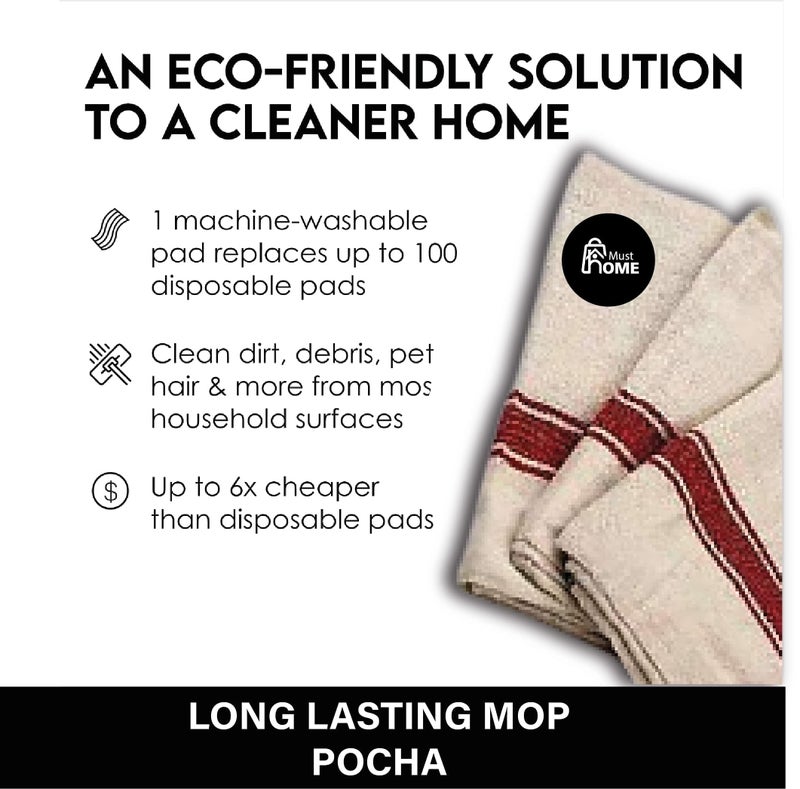 MustHome Supreme Pocha | Mop for Floor | Cotton Cleaning Cloths - 24x24 Inch (4 Off-White) - Image 4