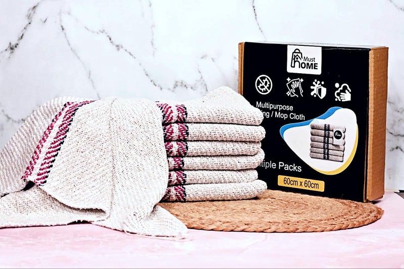 MustHome Supreme Pocha | Mop for Floor | Cotton Cleaning Cloths - 24x24 Inch (4 Off-White) - Image 2