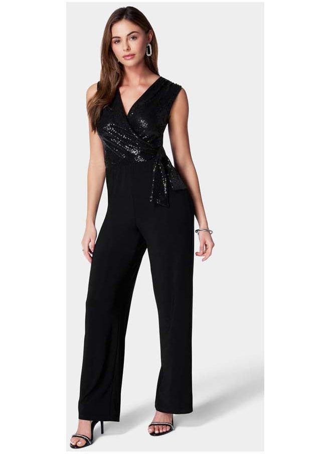 bebe Disco Dot Wrap Tie Jumpsuit  - Image 2