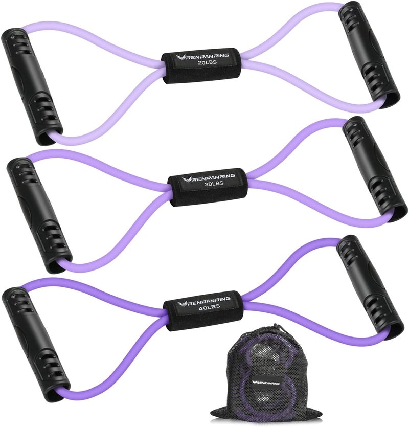 RENRANRING Figure 8 Fitness Resistance Bands with Handles - Exercise Tube Band Set of 3 for Arm and Shoulder Stretch, Rope 8 Word Elastic for Women and Men - Image 1