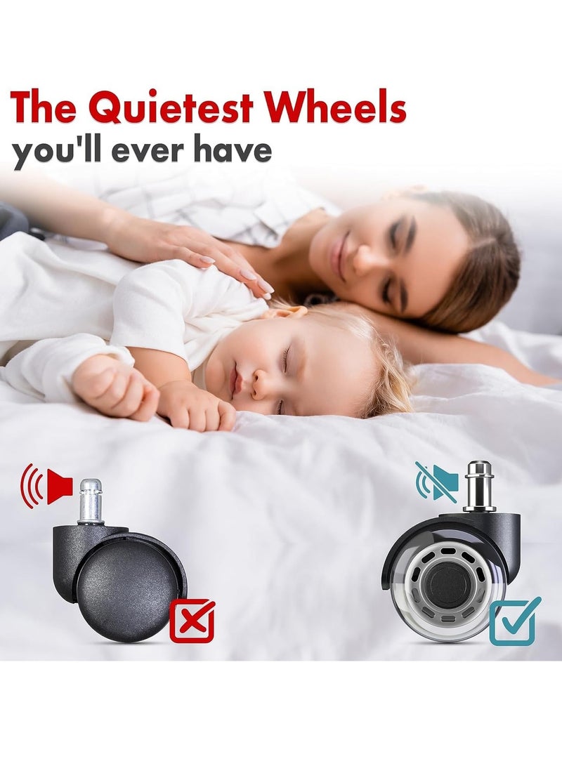 SOLARAE Office Chair Wheels Replacement Soft Mute Desk Caster Wheels for Work Gaming Chair 2 Office Chair Wheels Heavy Duty Replacement Heavy Duty Safe for All Floors 5 Pcs - Image 2