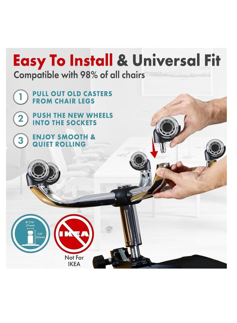 SOLARAE Office Chair Wheels Replacement Soft Mute Desk Caster Wheels for Work Gaming Chair 2 Office Chair Wheels Heavy Duty Replacement Heavy Duty Safe for All Floors 5 Pcs - Image 5