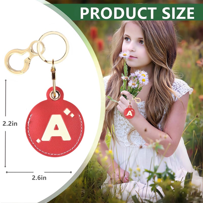 BORKUANA Personalized Initial Letter Leather Keychain Holder Case Compatible with AirTag,Cute Protective Air Tag Cover with Keyring,Anti-Scratch Finder GPS Tracker Case for Pets Keys Wallet(A) - Image 2