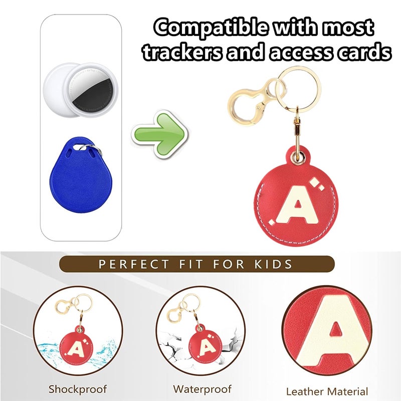 BORKUANA Personalized Initial Letter Leather Keychain Holder Case Compatible with AirTag,Cute Protective Air Tag Cover with Keyring,Anti-Scratch Finder GPS Tracker Case for Pets Keys Wallet(A) - Image 4