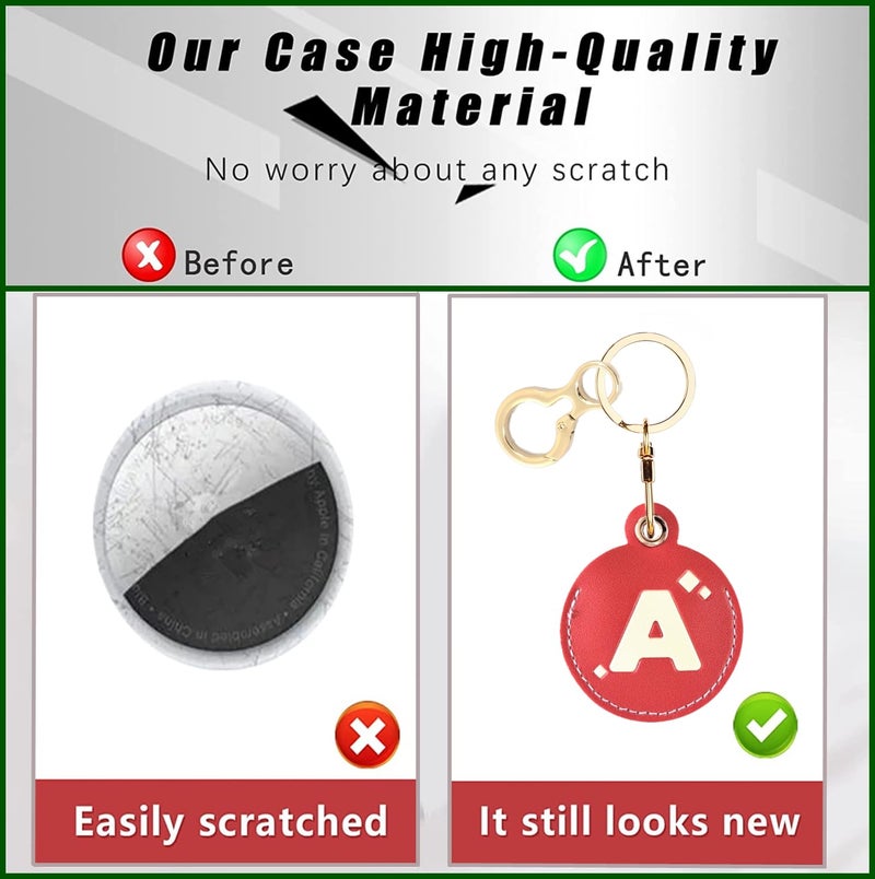 BORKUANA Personalized Initial Letter Leather Keychain Holder Case Compatible with AirTag,Cute Protective Air Tag Cover with Keyring,Anti-Scratch Finder GPS Tracker Case for Pets Keys Wallet(A) - Image 3