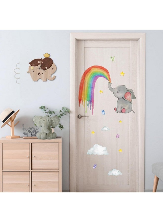 Mfault Elephant Rainbow Wall Decals Stickers, Watercolor Cloud Stars Butterfly Nursery Decorations Baby Shower Bedroom Art, Neutral Toddlers Kids Room Playroom Decor - Image 5