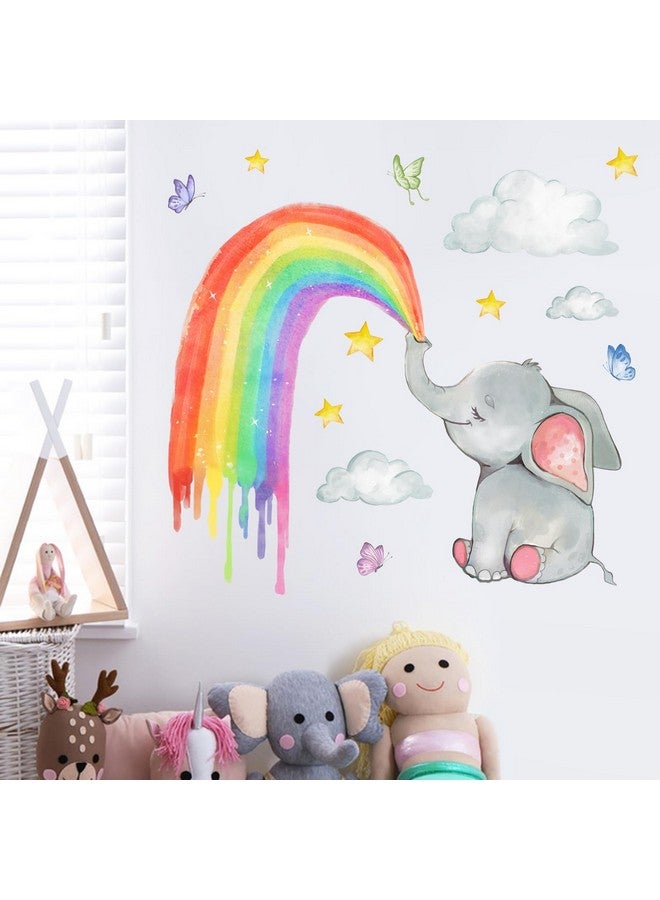 Mfault Elephant Rainbow Wall Decals Stickers, Watercolor Cloud Stars Butterfly Nursery Decorations Baby Shower Bedroom Art, Neutral Toddlers Kids Room Playroom Decor - Image 3