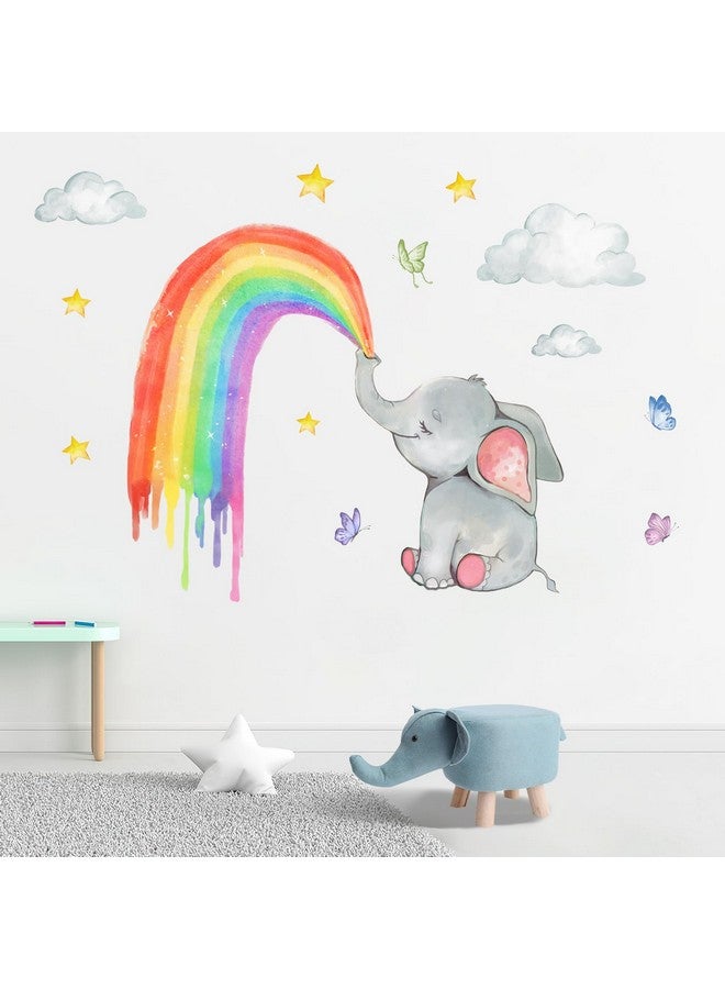 Mfault Elephant Rainbow Wall Decals Stickers, Watercolor Cloud Stars Butterfly Nursery Decorations Baby Shower Bedroom Art, Neutral Toddlers Kids Room Playroom Decor - Image 1