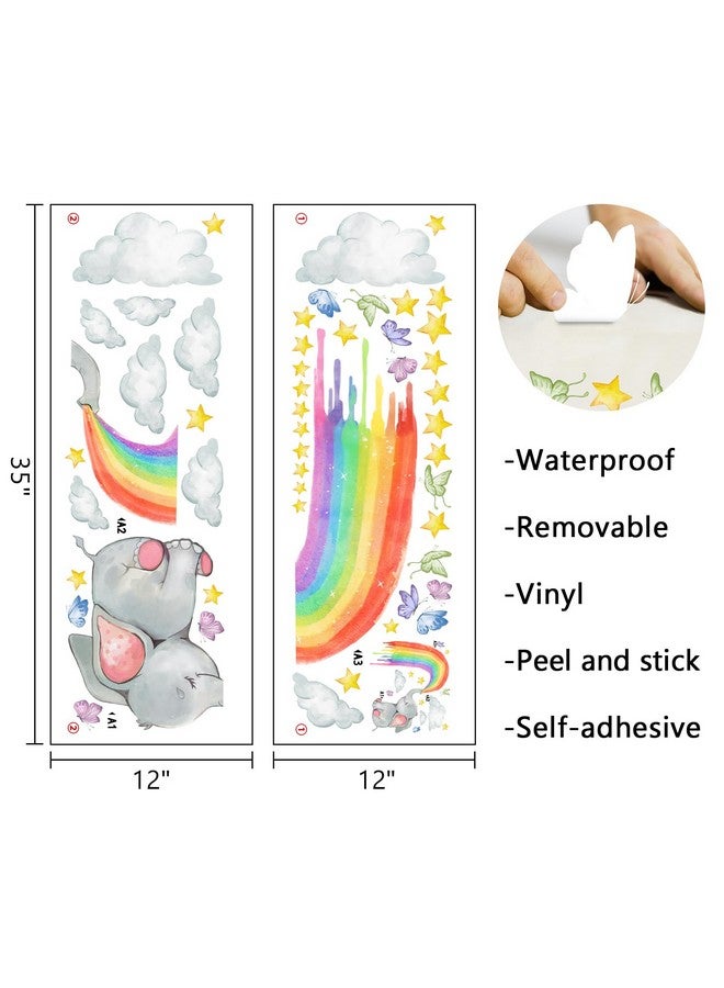 Mfault Elephant Rainbow Wall Decals Stickers, Watercolor Cloud Stars Butterfly Nursery Decorations Baby Shower Bedroom Art, Neutral Toddlers Kids Room Playroom Decor - Image 2