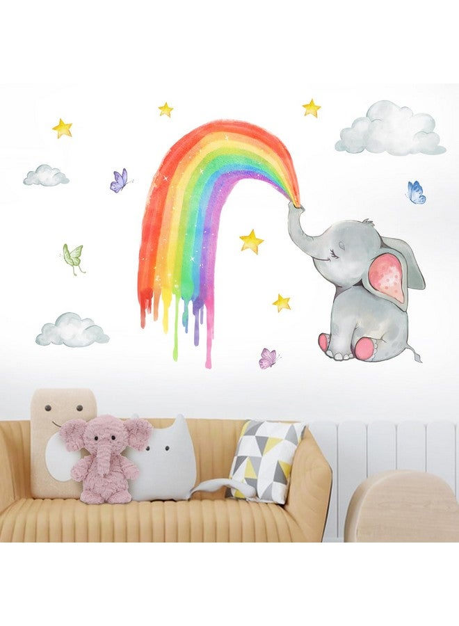 Mfault Elephant Rainbow Wall Decals Stickers, Watercolor Cloud Stars Butterfly Nursery Decorations Baby Shower Bedroom Art, Neutral Toddlers Kids Room Playroom Decor - Image 4