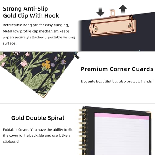 Ospelelf Clipboard with Storage 8.5 X 11，Padfolio Organizer, Spiral Portfolio Letter Size with Notepad, Pen Holder, 5 Extra Folder Divider Pages, Elastic Closure Nurse Essentials (Night Flowers) - Image 5