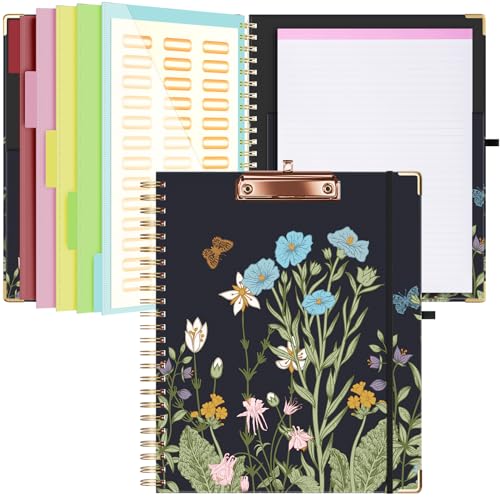 Ospelelf Clipboard with Storage 8.5 X 11，Padfolio Organizer, Spiral Portfolio Letter Size with Notepad, Pen Holder, 5 Extra Folder Divider Pages, Elastic Closure Nurse Essentials (Night Flowers) - Image 1