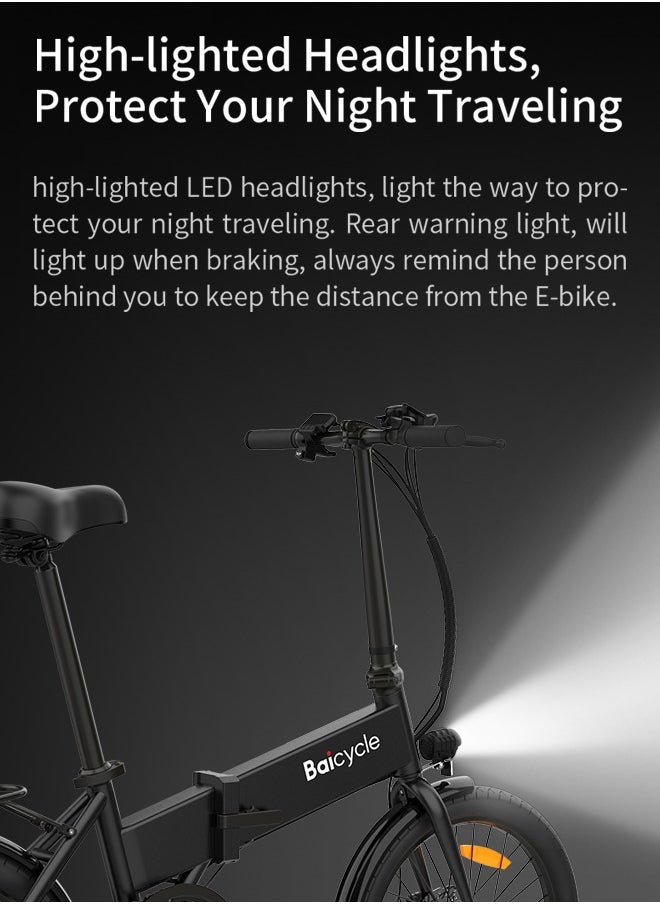 Baicycle Electric Bike , Foldable bike, Ebike 300W Motor, with 36V 10.4Ah Removable Battery, 25-45Km/h，with 300W Brushless Motor,APP Control,  20" Tires and Front Fork Suspension (Black)  - Image 3