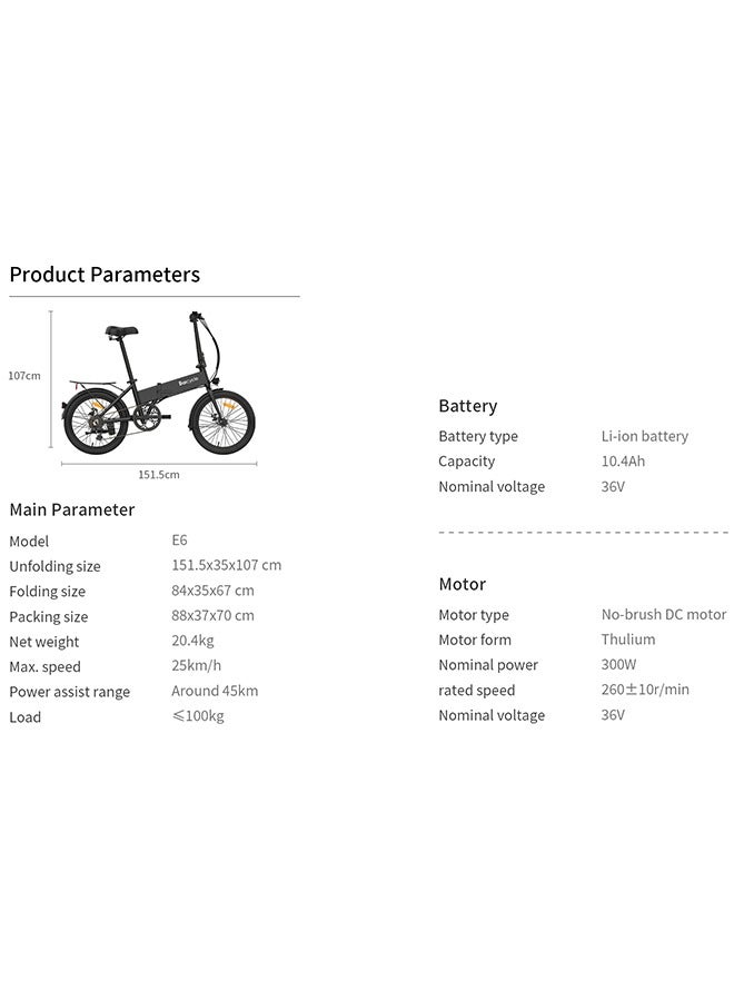 Electric Bike , Foldable bike, Ebike 300W Motor, with 36V 10.4Ah Removable Battery, 25-45Km/h,with 300W Brushless Motor,APP Control, 20" Tires and Front Fork Suspension (Black)