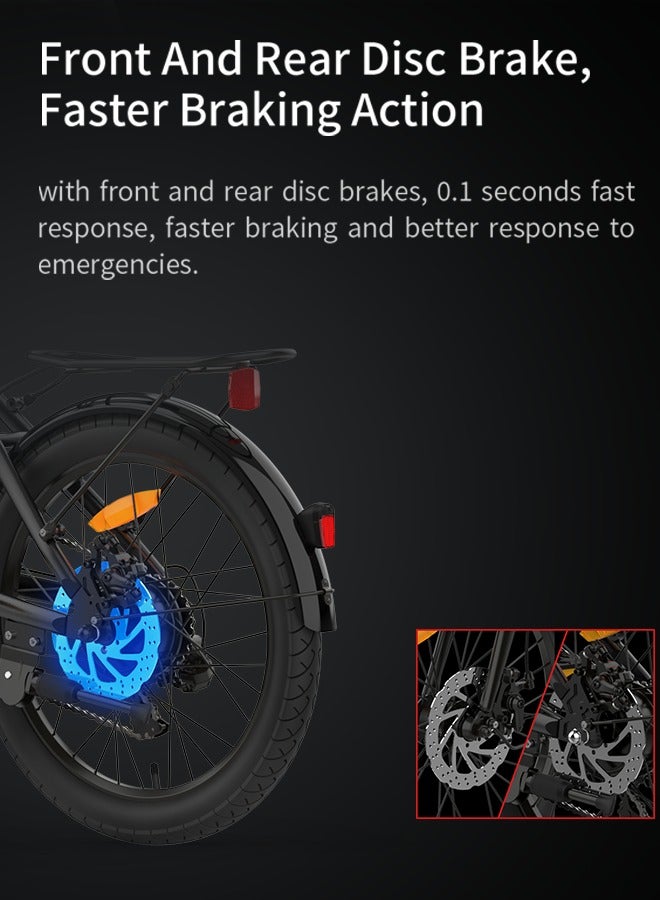 Electric Bike , Foldable bike, Ebike 300W Motor, with 36V 10.4Ah Removable Battery, 25-45Km/h,with 300W Brushless Motor,APP Control, 20" Tires and Front Fork Suspension (Black)