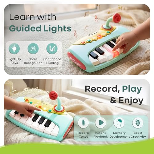 R for Rabbit Orapple Funtunes Kids Piano Toy with Lights & Music | Musical Keyboard with Record & Play, Adjustable Volume, Auto Shut-Off | Educational Toy for Toddlers & Children 12+ M (Blue Multi) - Image 4