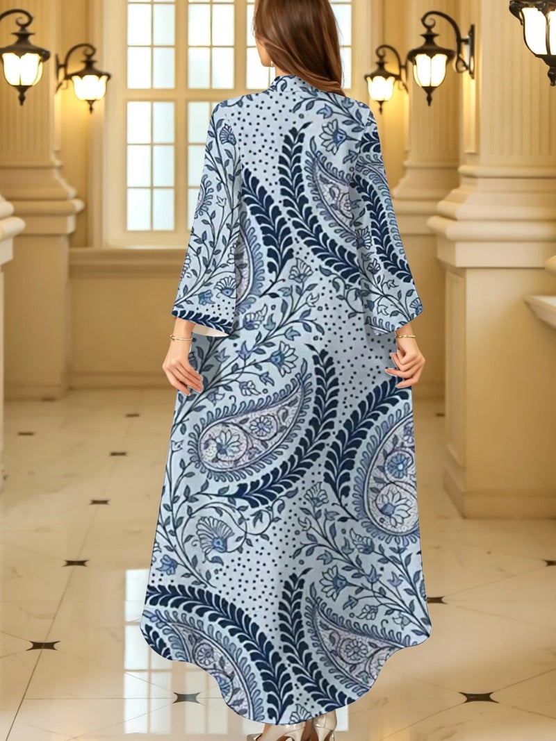 Classic Paisley Floral Vintage Print Flare Long‑Sleeve Elegant Traditional Abaya - Image 4
