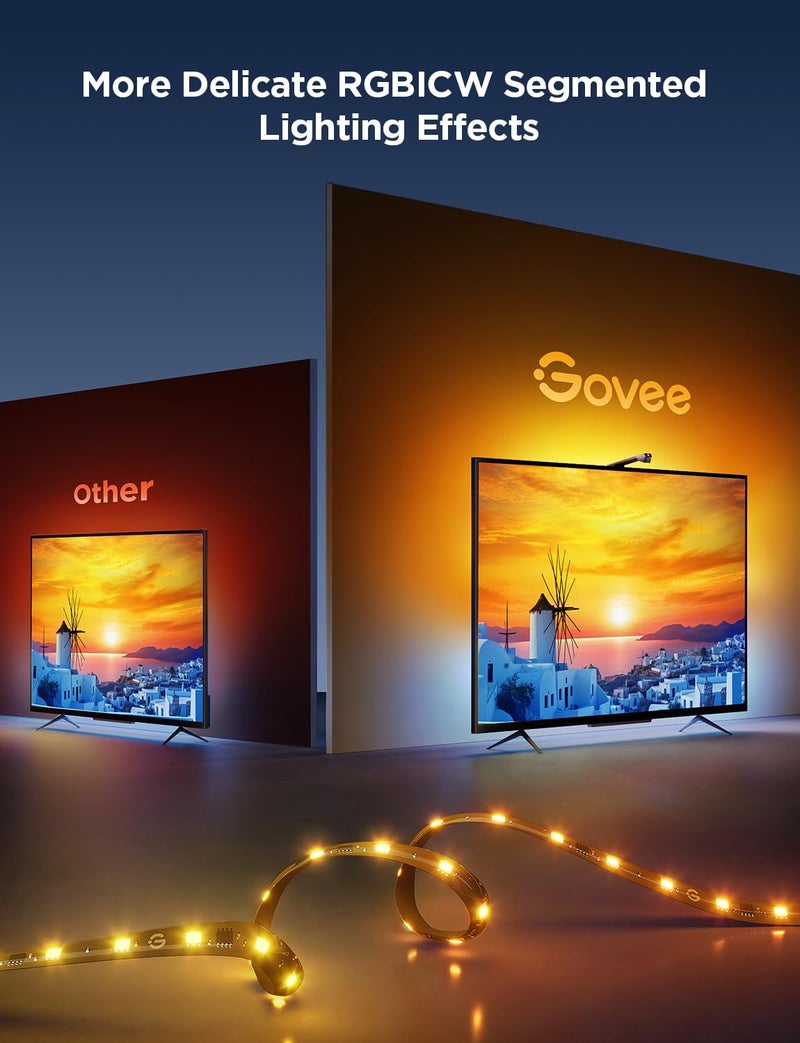 Govee TV Backlight 3 Lite with Fish-Eye Correction Function Sync to 40-50 Inch TVs, 7.8ft RGBICW Wi-Fi LED Strip Lights with Camera, 4 Colors in 1 Lamp Bead, Voice and APP Control, Adapter - Image 3