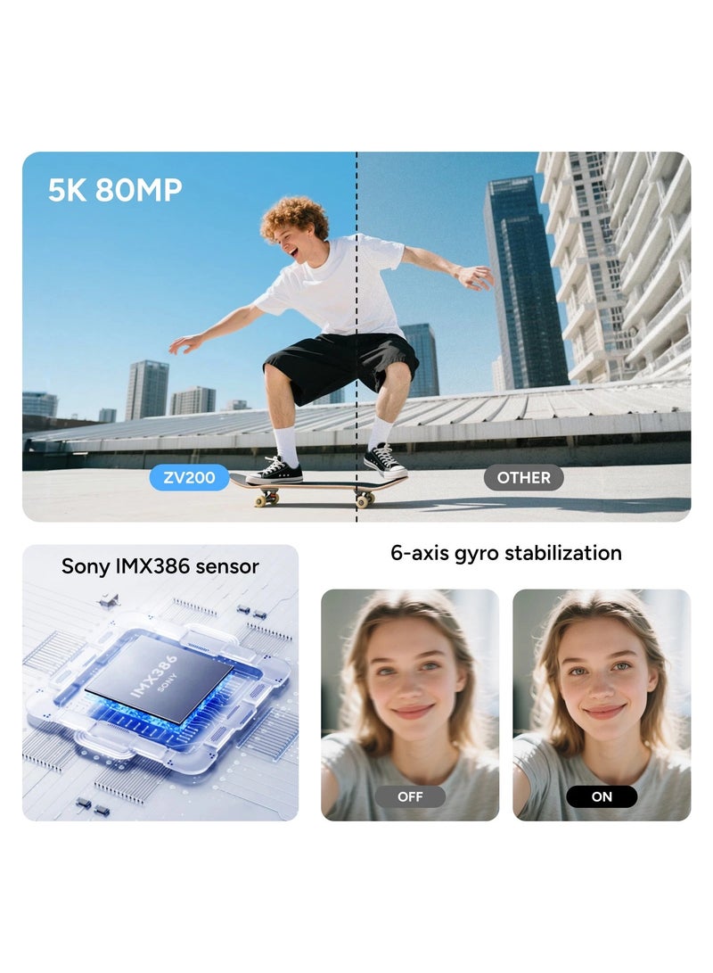 SJCAM 5K Digital Camera for Photography- Sony CMOS 80MP Vlogging Camera with 2.8" Flip Screen, Six-Axis Image Stabilization 16X Digital Zoom Point and Shoot Camera with 2 Batteries for Travel, Beginners  - Image 3