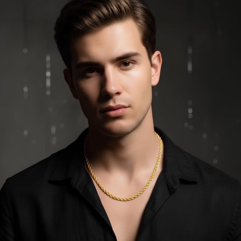 Fiusem قلادة فيوزم مطلية بالذهب عيار 18 للرجال، سلسلة رجال بسمك 2.5 مم، سلسلة حبل من الفولاذ المقاوم للصدأ مطلية بالذهب عيار 18 بطول 18 بوصة - Image 2