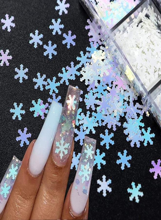YKZFUI Snowflakes Nail Glitters 6Grids Snowflake Nail Sequins for Christmas Nail Art Stickers White Snowflake Glitter Flakes Sparkly Snow Shape Sequin Nail Decoration Accessory,Christmas Nail Design Supplies - Image 4