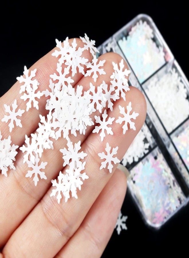 YKZFUI Snowflakes Nail Glitters 6Grids Snowflake Nail Sequins for Christmas Nail Art Stickers White Snowflake Glitter Flakes Sparkly Snow Shape Sequin Nail Decoration Accessory,Christmas Nail Design Supplies - Image 5