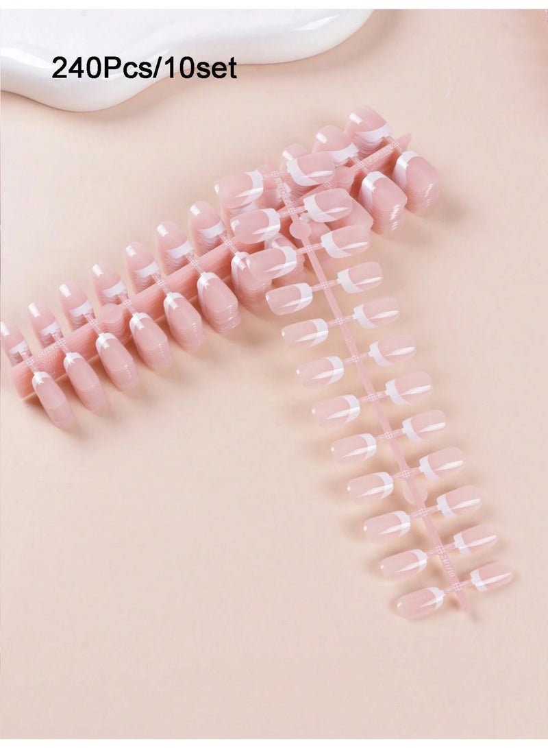 240 قطعة أظافر اصطناعية قصيرة مربعة بطراز فرنسي بألوان بسيطة وتباينات ممتعة - Image 2
