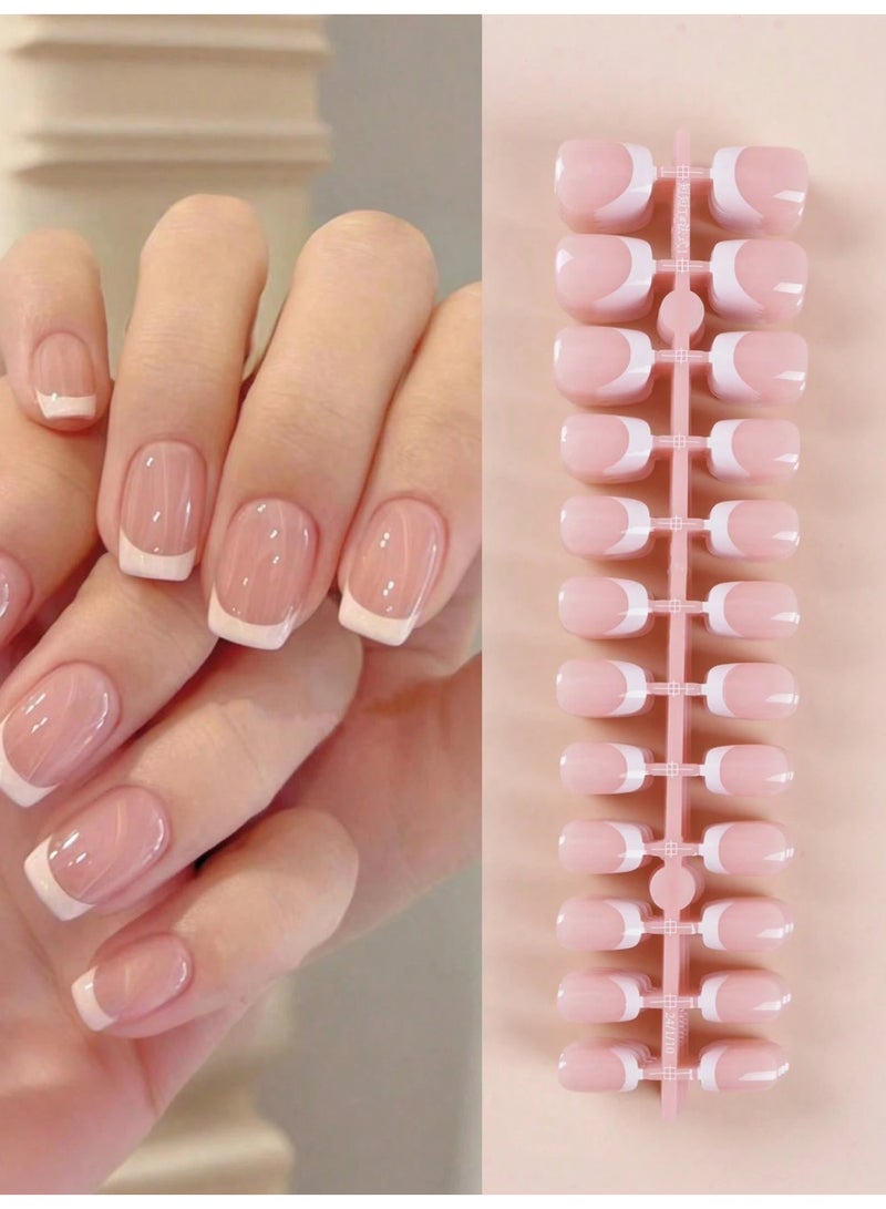 240 قطعة أظافر اصطناعية قصيرة مربعة بطراز فرنسي بألوان بسيطة وتباينات ممتعة - Image 1