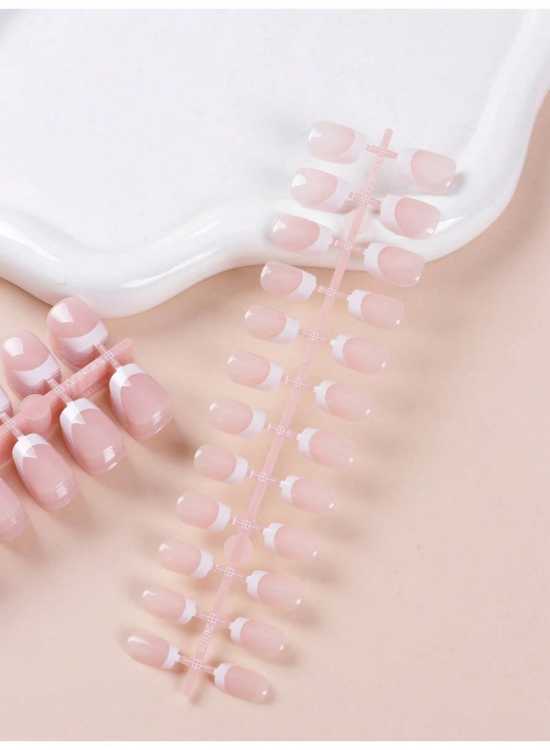 240 قطعة أظافر اصطناعية قصيرة مربعة بطراز فرنسي بألوان بسيطة وتباينات ممتعة - Image 3