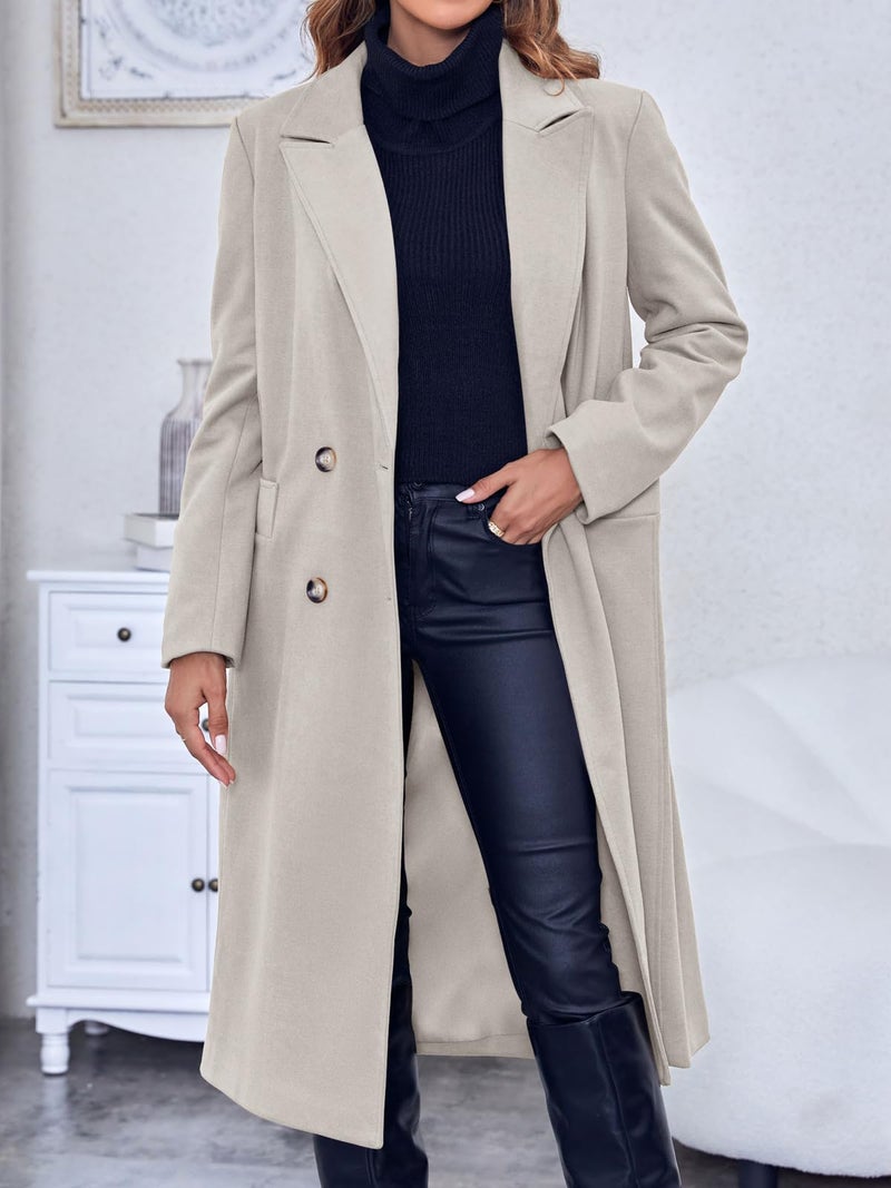 Saodimallsu Womens Winter Double Breasted Pea Coats Long Trench Coat Casual Work Office Overcoat with Pocket - Image 3