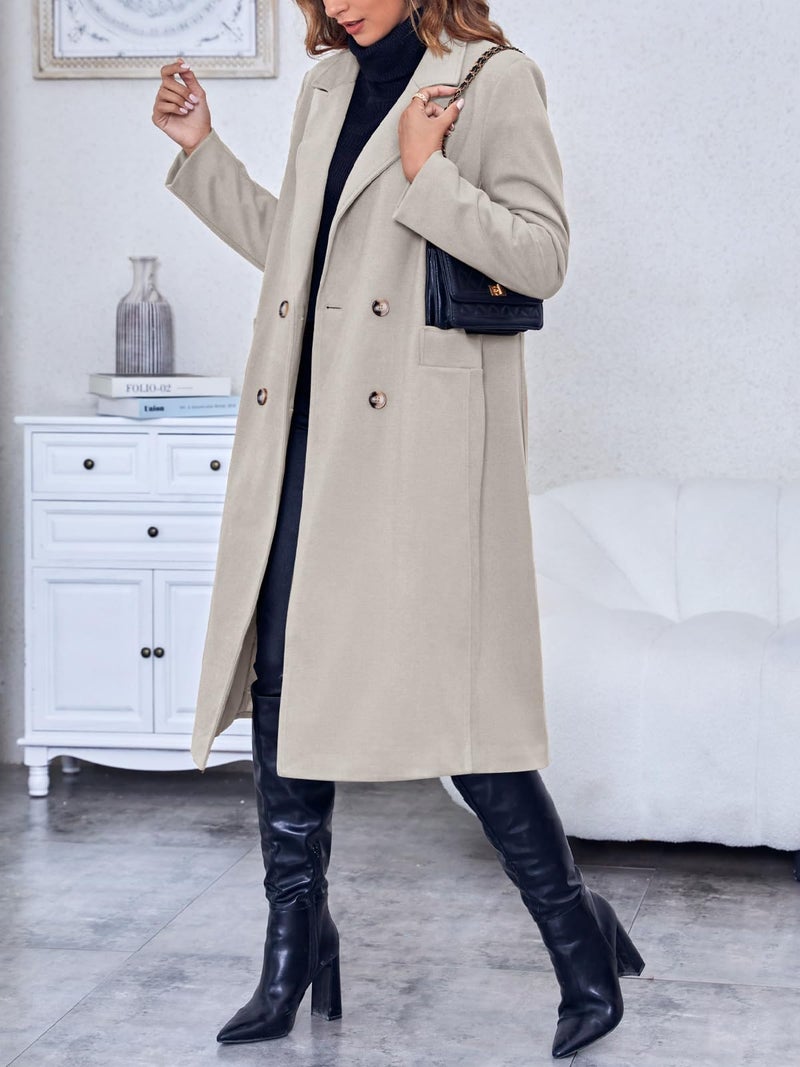 Saodimallsu Womens Winter Double Breasted Pea Coats Long Trench Coat Casual Work Office Overcoat with Pocket - Image 4