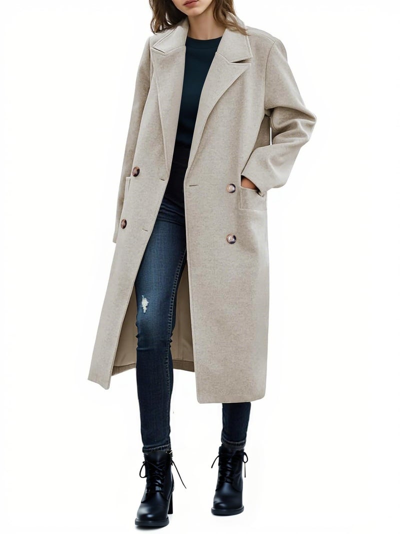 Saodimallsu Womens Winter Double Breasted Pea Coats Long Trench Coat Casual Work Office Overcoat with Pocket - Image 1