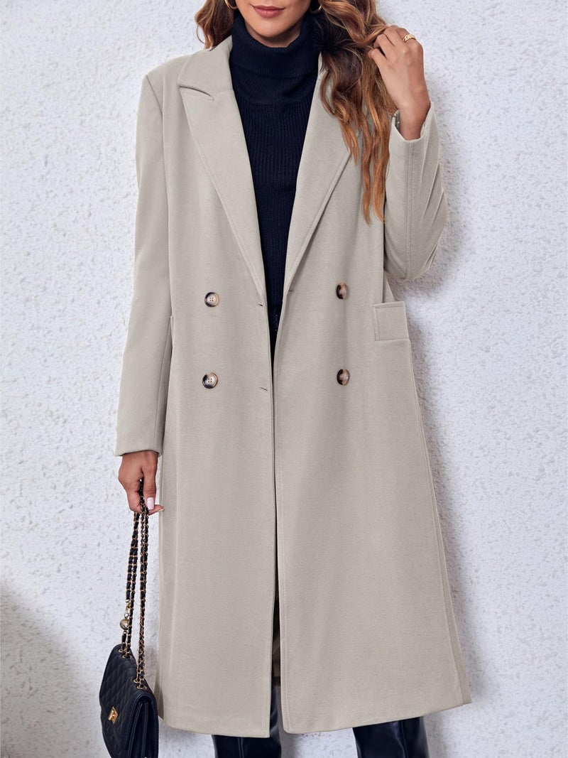 Saodimallsu Womens Winter Double Breasted Pea Coats Long Trench Coat Casual Work Office Overcoat with Pocket - Image 2