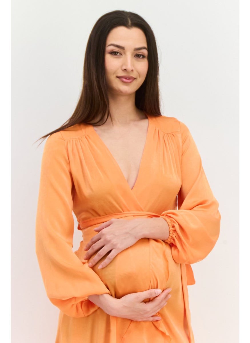 Flounce London - Maternity Solid Wrap Dress, Orange - Image 1