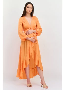 Maternity Solid Wrap Dress, Orange