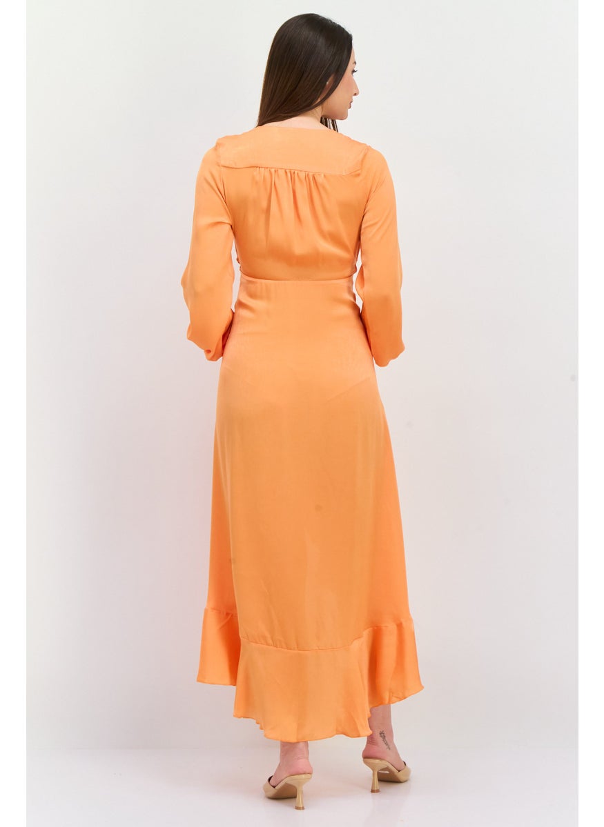 Flounce London - Maternity Solid Wrap Dress, Orange - Image 1