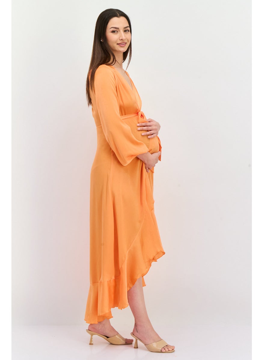 Flounce London - Maternity Solid Wrap Dress, Orange - Image 1