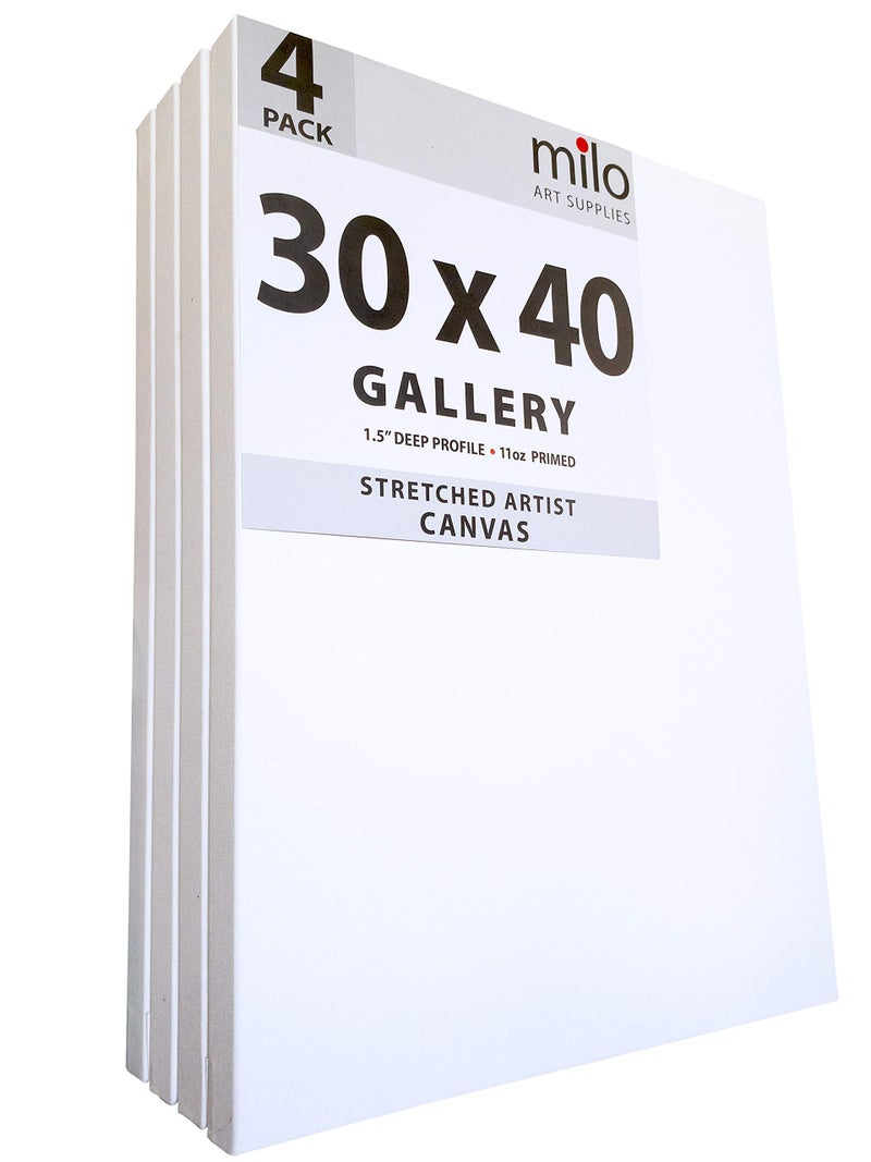 Milo milo Stretched Artist Canvas  30x40 inches  4 Pack  15 inch Thick Gallery Profile  11 oz Primed Large Canvases for Painting Ready to Paint Art Supplies for Acrylic Oil 